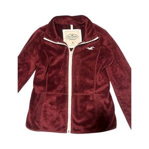 Hollister Women's Plush Maroon Zip-Up Sweater
